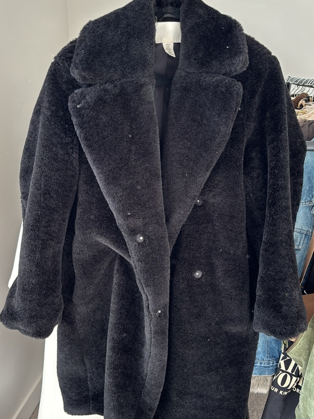 H&M Black Teddy Faux Fur Coat